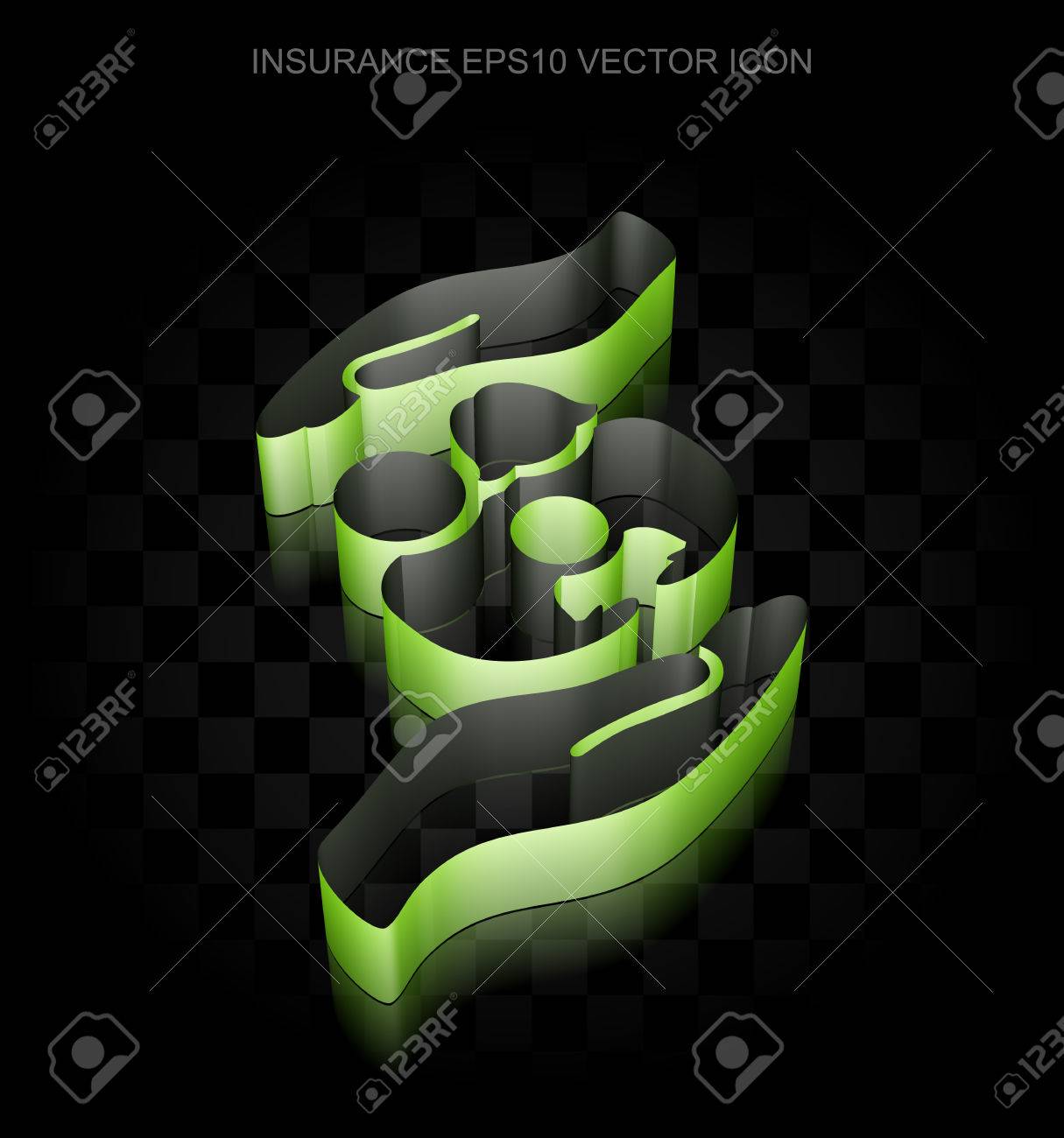 保険アイコン 緑の黒の背景 透明な影 Eps 10 ベクトル イラストの紙テープの作られた 3 D の家族と手のひら のイラスト素材 ベクタ Image