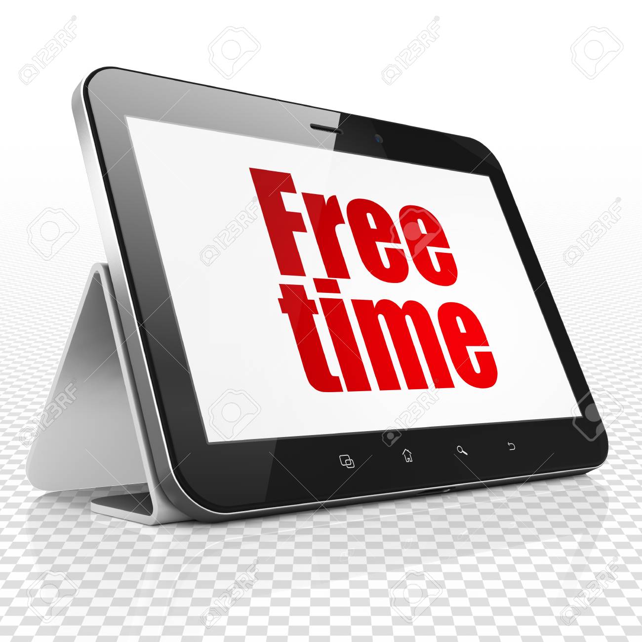 Time Concept Tablet Computer With Red Text Free On Display Stock Photo Time Concept Tablet Computer With Red Text Free On Display Rendering