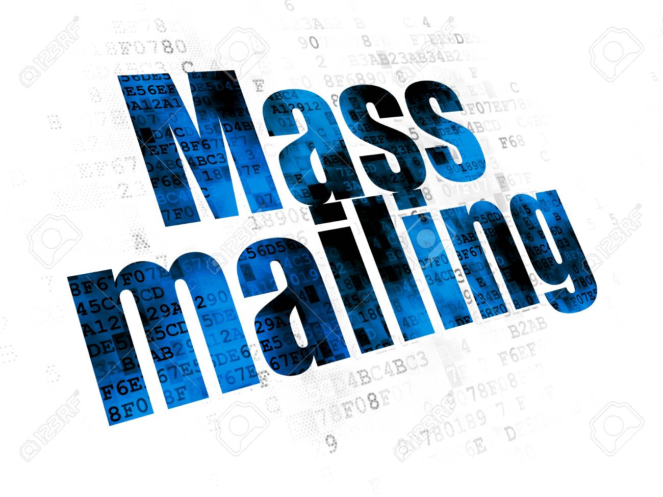 marketing concept pixelated blue text mass mailing on digital mass mailing