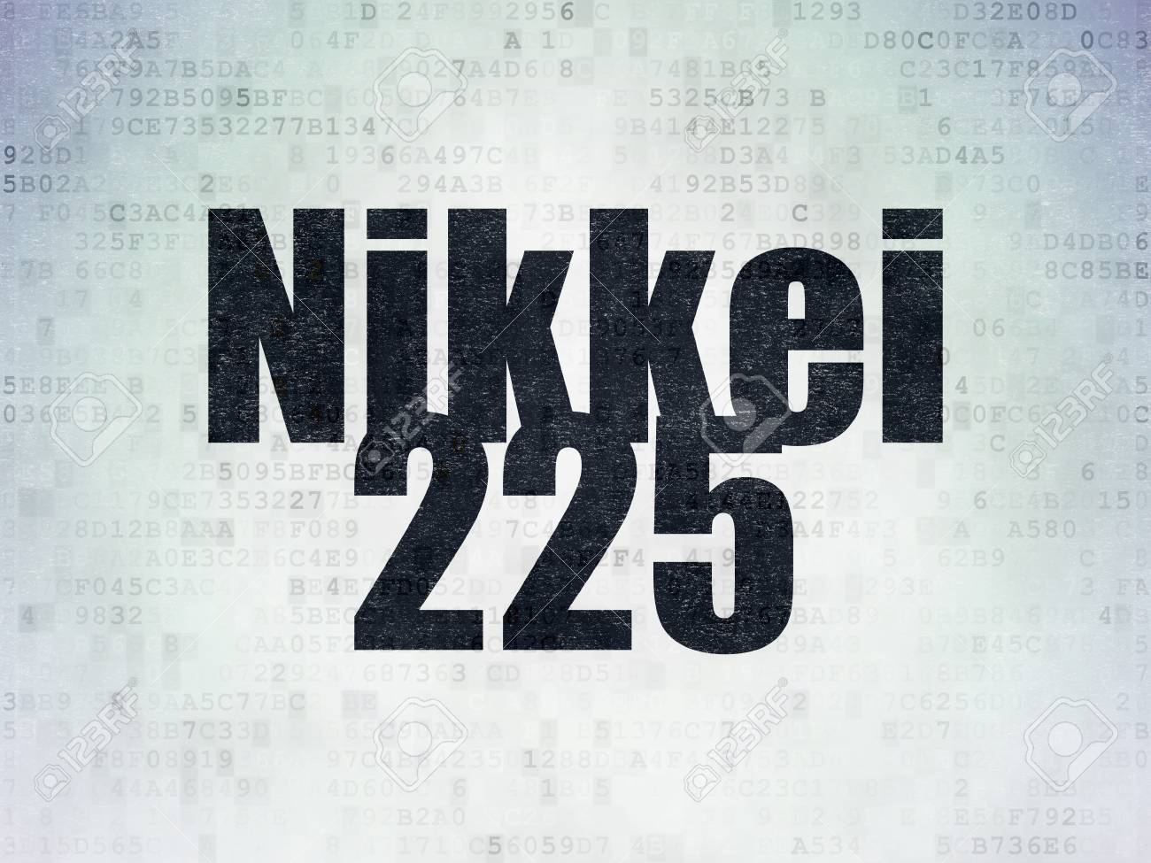 주식 시장 인덱스 개념 : 디지털 데이터 종이 배경에 검은 색 단어 니케이 225을 그렸습니다. 로열티 무료 사진, 그림, 이미지  그리고 스톡포토그래피. Image 72758247