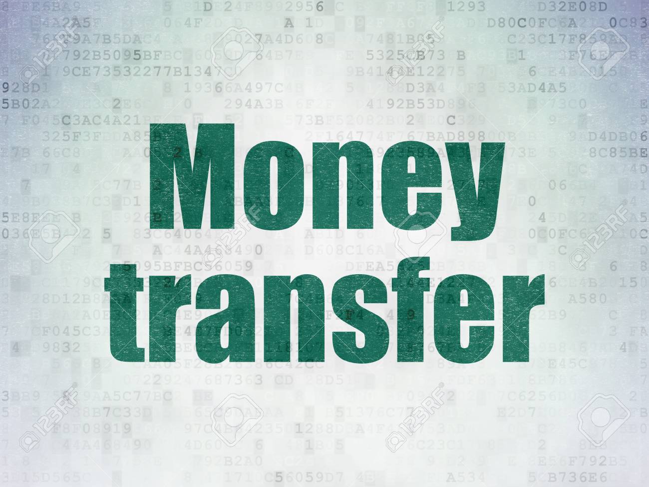 banking concept painted green word money transfer on digital word transfer