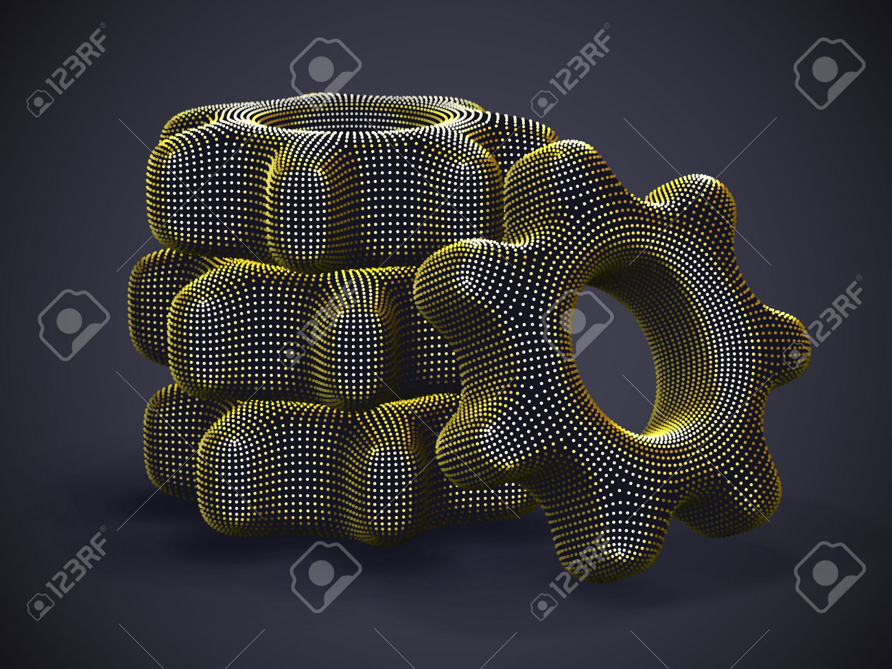 Stack of 3D golden gears on gray background. Abstract vector illustration of digital futuristic cogwheels made of yellow dots. Concept of business partnership, teamwork or successful business solution - 160561879 Stack of 3D golden gears on gray background. Abstract vector illustration of digital futuristic cogwheels made of yellow dots. Concept of business partnership, teamwork or successful business solution - 160561879