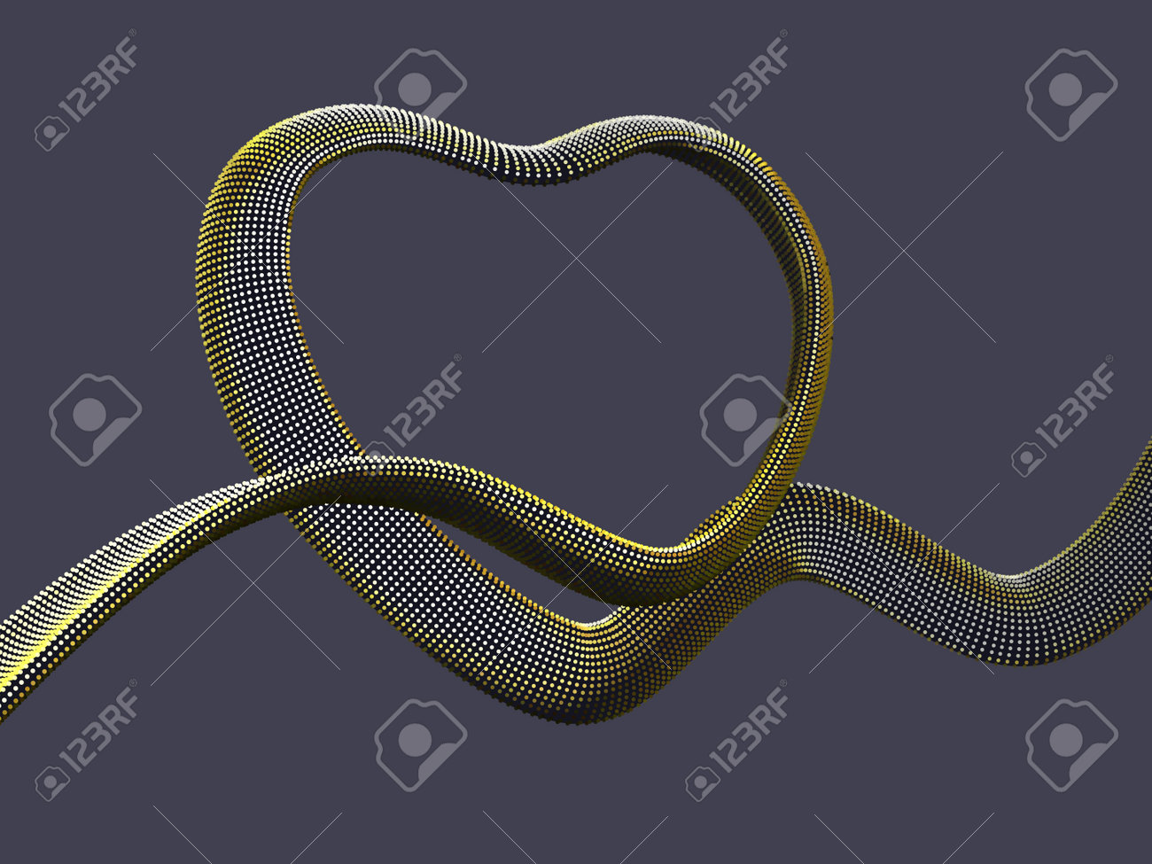 3D golden gift ribbon in heart shape on gray background. Futuristic greeting postcard for Valentines Day or Birthday. Heart shaped ribbon bow made of yellow digital dots, vector illustration. - 161316682 3D golden gift ribbon in heart shape on gray background. Futuristic greeting postcard for Valentines Day or Birthday. Heart shaped ribbon bow made of yellow digital dots, vector illustration. - 161316682