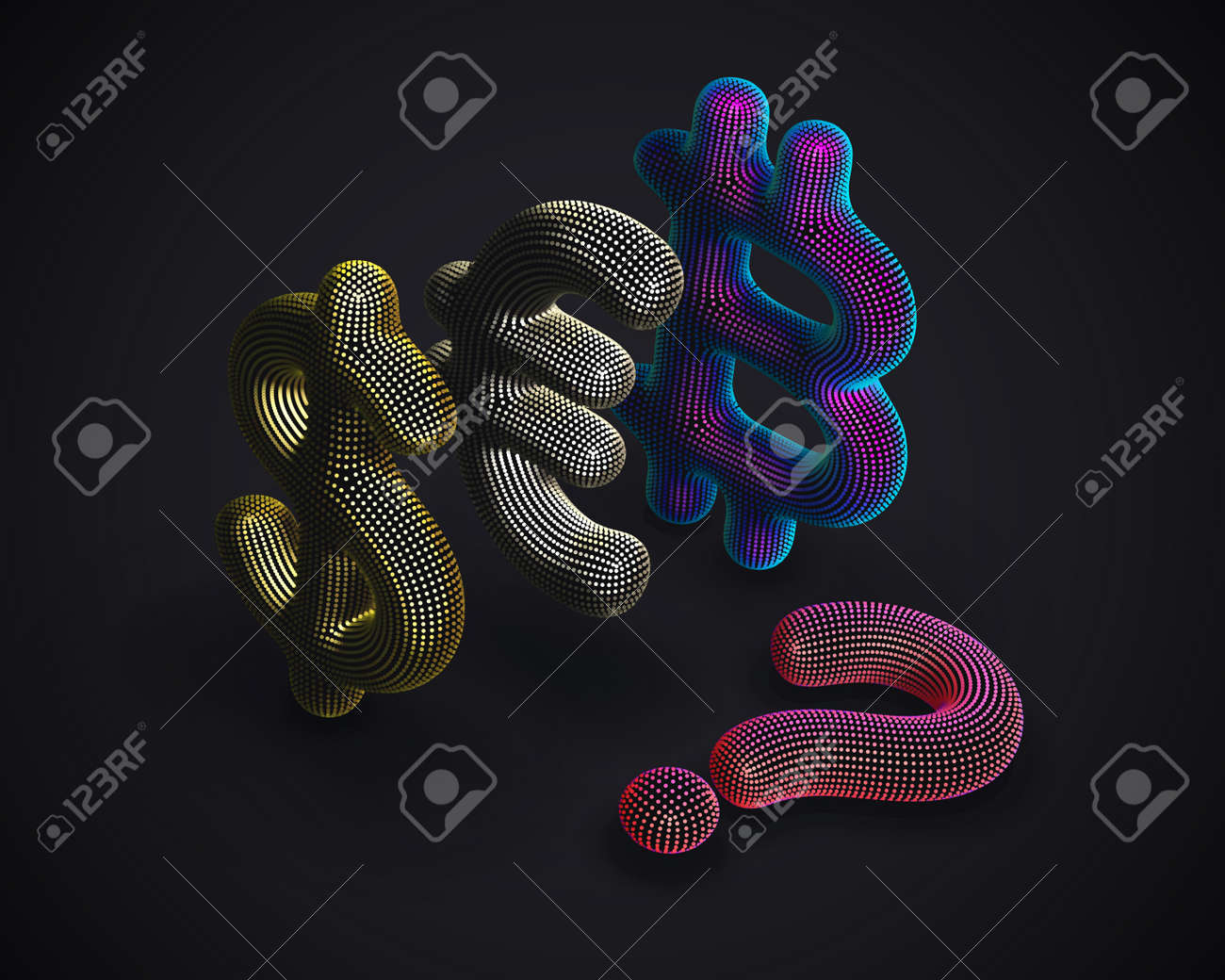3D digital Euro, Dollar and Bitcoin symbol with question sign on black background. Concept of cryptocurrency investing and forecast exchange rates of currencies. Vector illustration - 164494376 3D digital Euro, Dollar and Bitcoin symbol with question sign on black background. Concept of cryptocurrency investing and forecast exchange rates of currencies. Vector illustration - 164494376