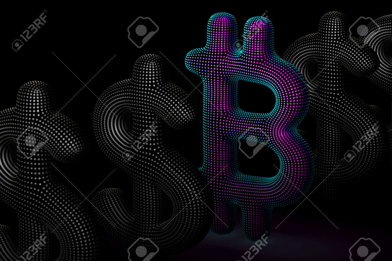 Bitcoin cryptocurrency digital 3D logo in a row with US Dollar signs on gray background. Concept of successful crypto investing and stock exchange trading. Vector illustration, EPS 10. - 164859045 Bitcoin cryptocurrency digital 3D logo in a row with US Dollar signs on gray background. Concept of successful crypto investing and stock exchange trading. Vector illustration, EPS 10. - 164859045
