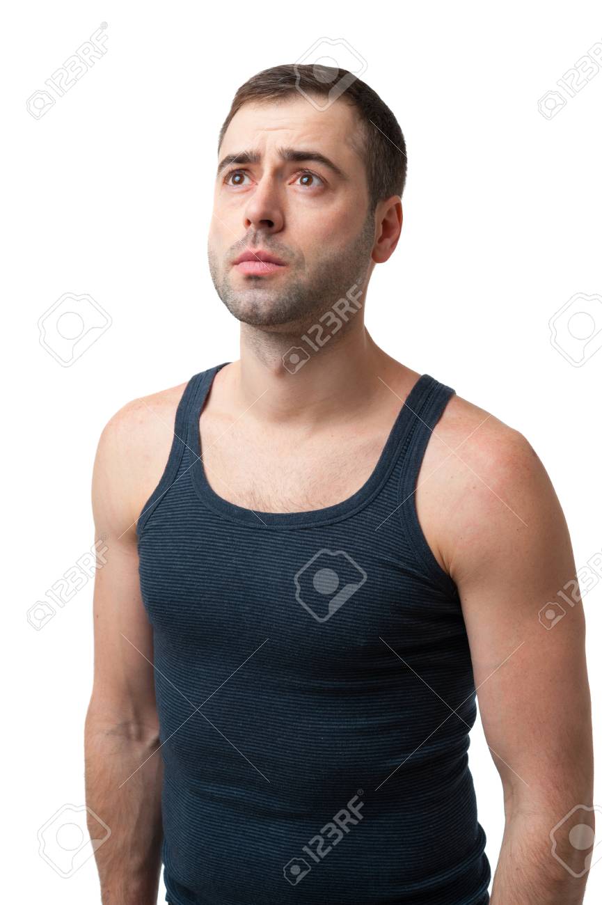 白い背景の上を真面目な顔で中年の男性 の写真素材 画像素材 Image