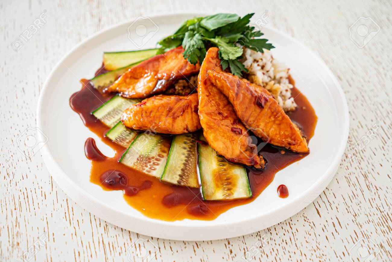 Roasted Salmon Glazed With Brown Sugar And Soy Sauce Stock Photo Picture And Royalty Free Image Image 136118489