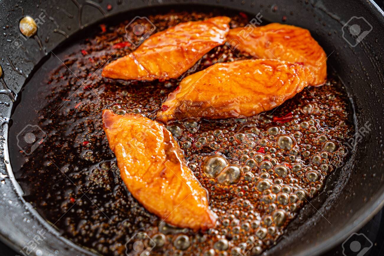 Roasted Salmon Glazed With Brown Sugar And Soy Sauce Stock Photo Picture And Royalty Free Image Image 136118557