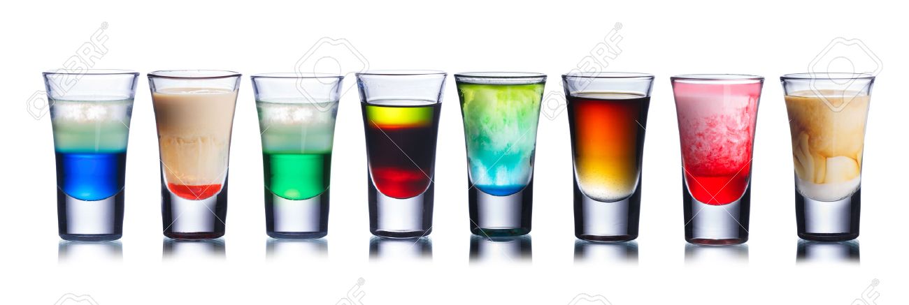 collection of alcoholic cocktails in shot glasses shots colorful