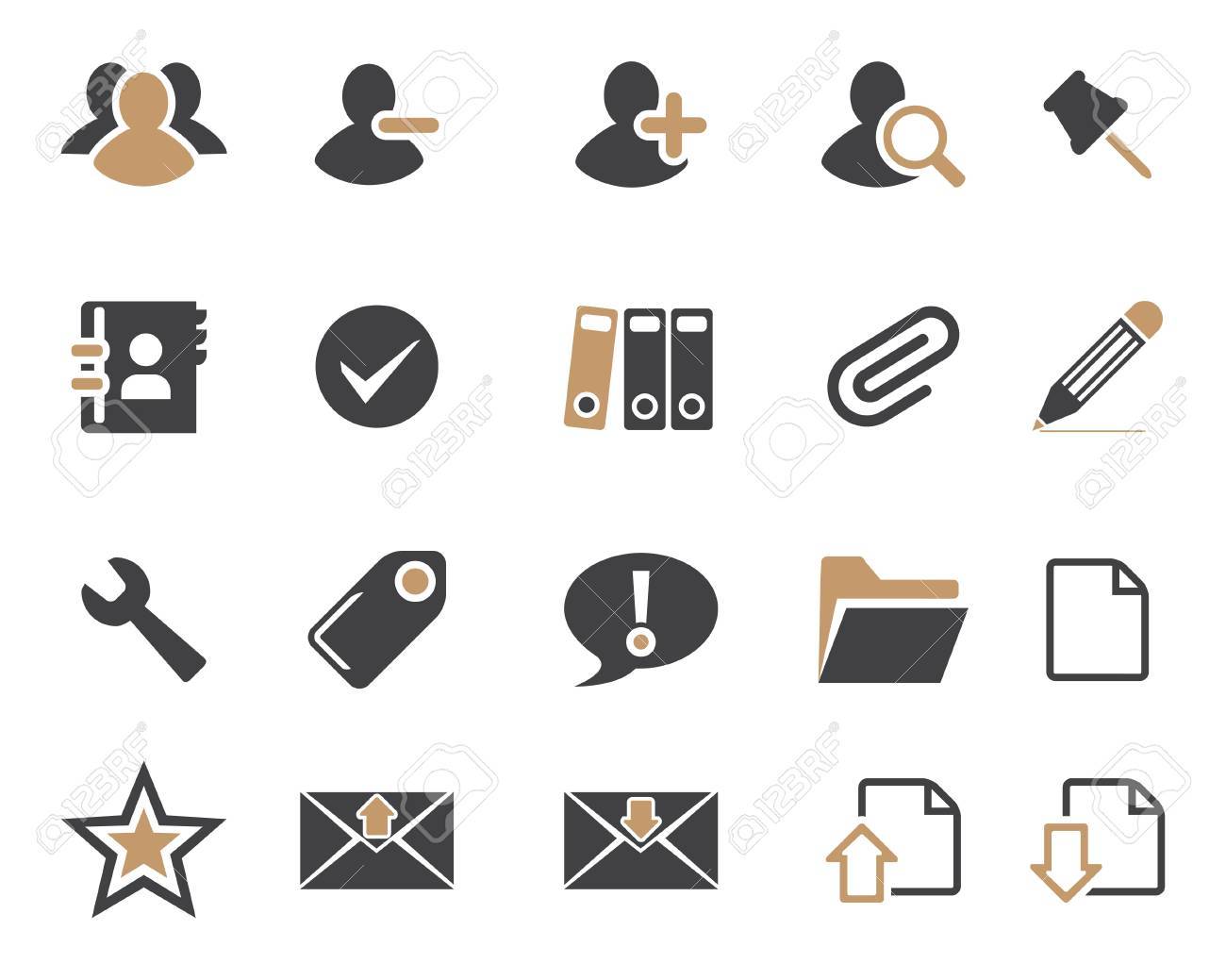 高解像度でベクター ブラウン グレー コンビ Web および Office アイコンをストックします 任意のサイズに拡大 縮小し Seo Web ページ ブログ モバイル アプリケーションに使用するドキュメント グラフィックを印刷します のイラスト素材 ベクタ Image