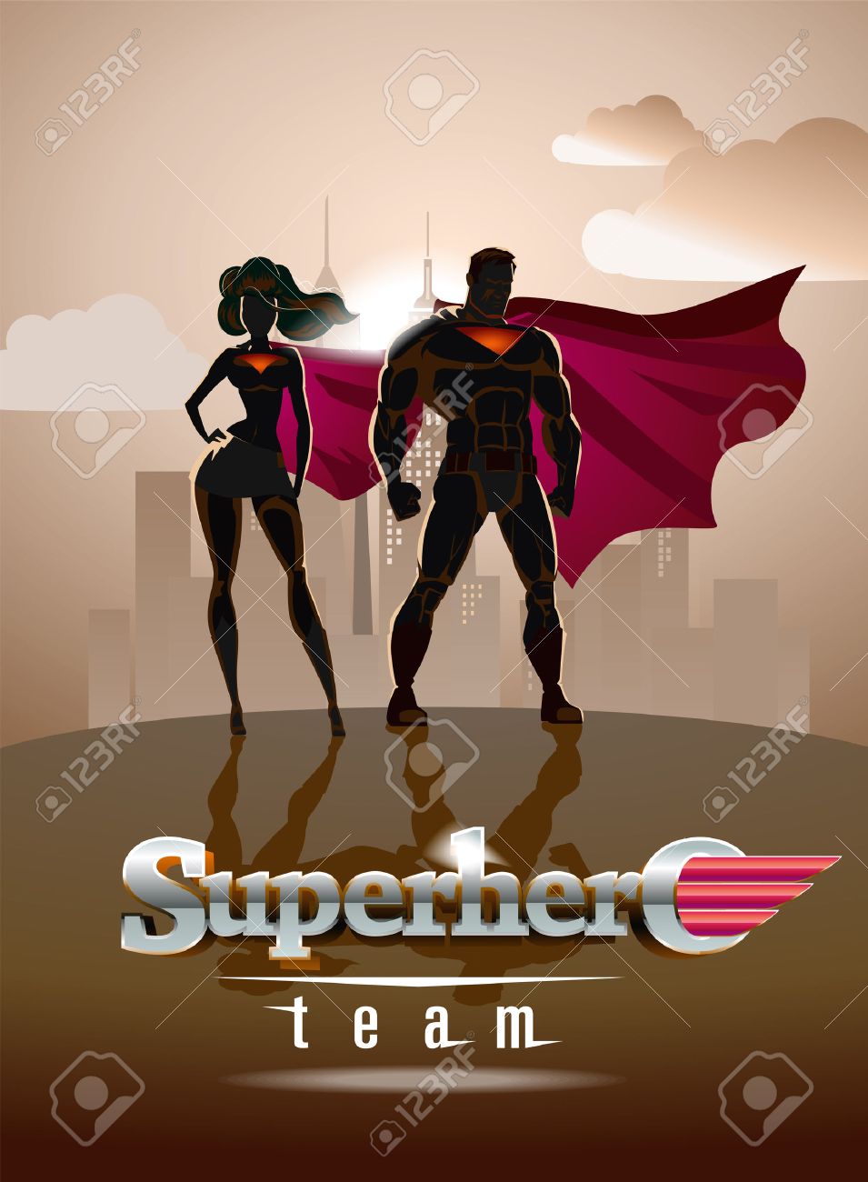 Poster Superhero Couple Mannliche Und Weibliche Superhelden Posiert Vor Einem Licht Stadt Hintergrund Lizenzfrei Nutzbare Vektorgrafiken Clip Arts Illustrationen Image 44755199