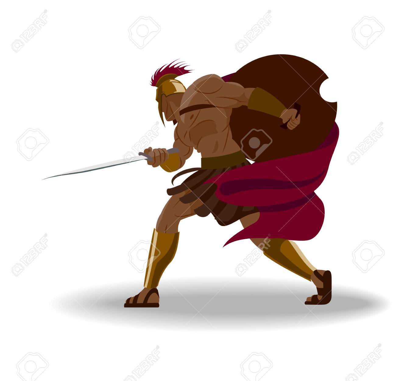 剣を構えた鎧とホプリタイ盾を持つ怒ったスパルタの戦士 分離 ベクターイラスト の写真素材 画像素材 Image