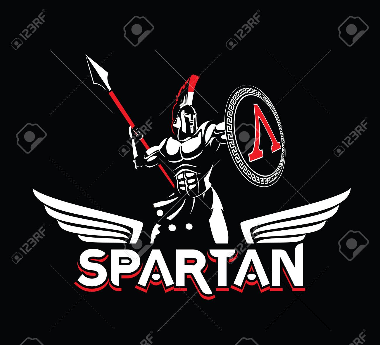 Spartan Emblem In Helmet And Shield In Black And White Illustration.  Royalty Free SVG, Cliparts, Vectors, and Stock Illustration. Image 96504707., image size:1300x1182