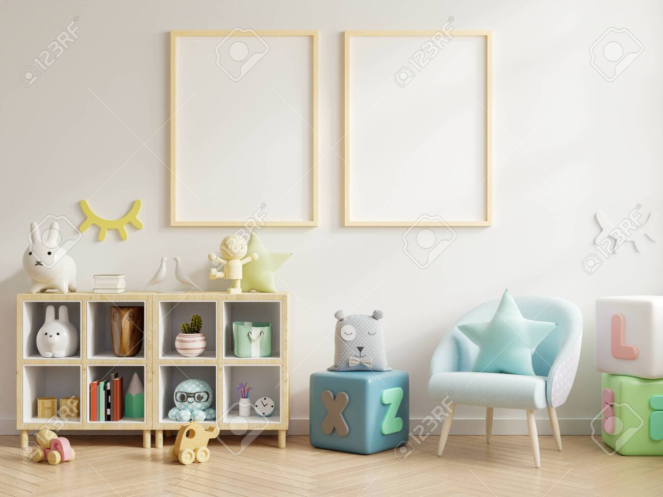 Download Mock Up Poster Frame In Children Room Kids Room Nursery Mockup 3d Stock Photo Picture And Royalty Free Image Image 149247520
