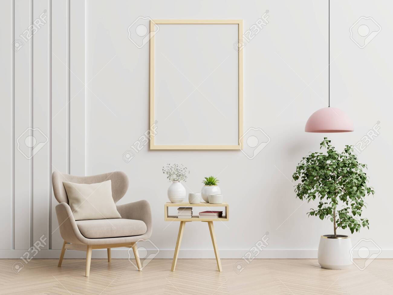 Download Poster Mockup With Vertical Frames On Empty White Wall In Living Stock Photo Picture And Royalty Free Image Image 156068688