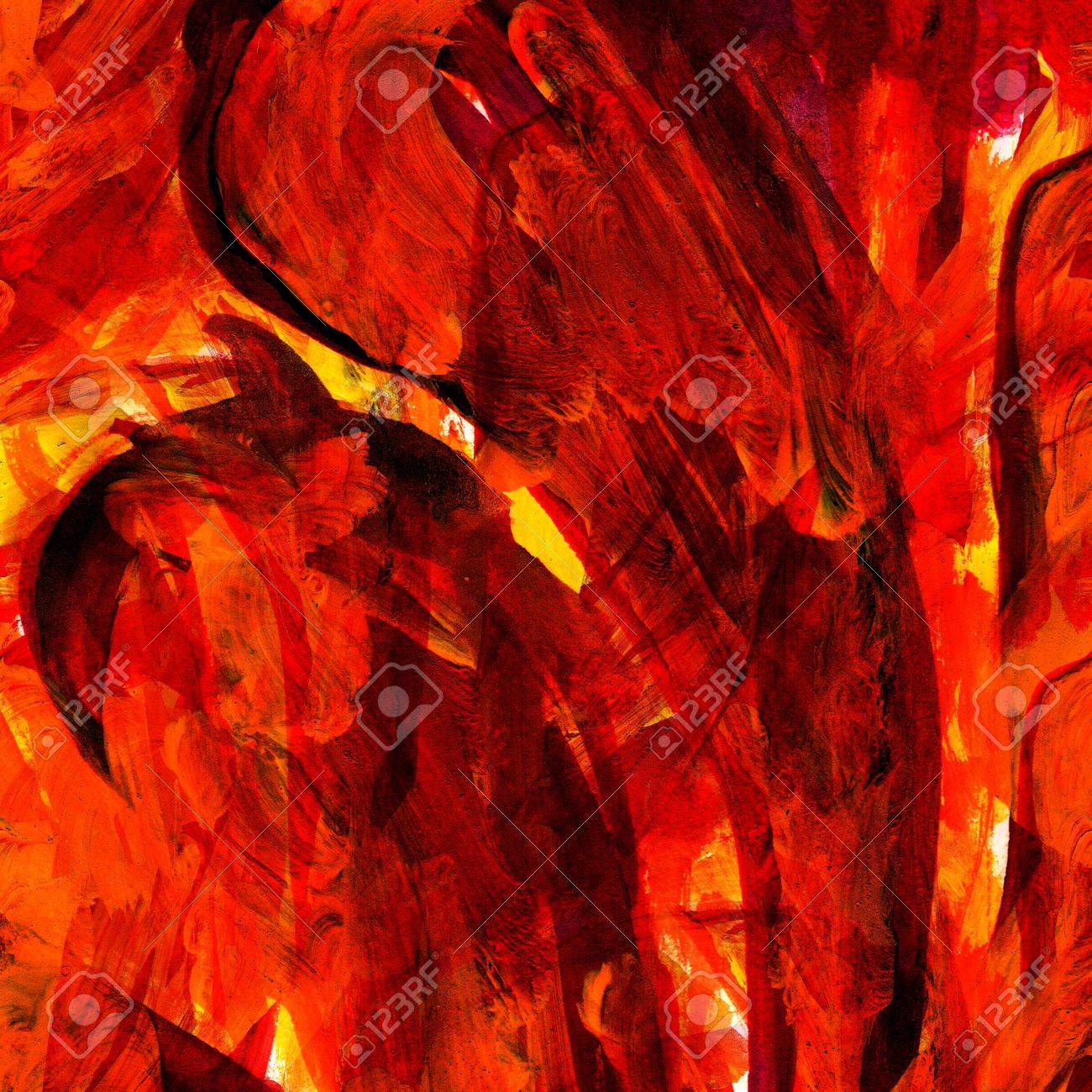 赤い背景の水彩画の火します の写真素材 画像素材 Image