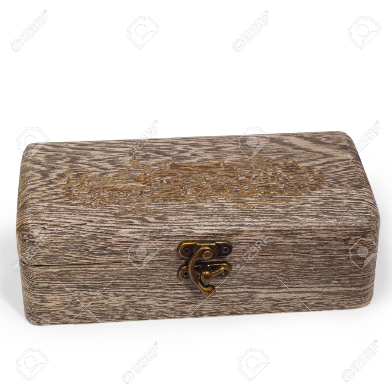 灰色のアンティーク木製ブラウン ボックス白い背景で隔離の小箱します の写真素材 画像素材 Image
