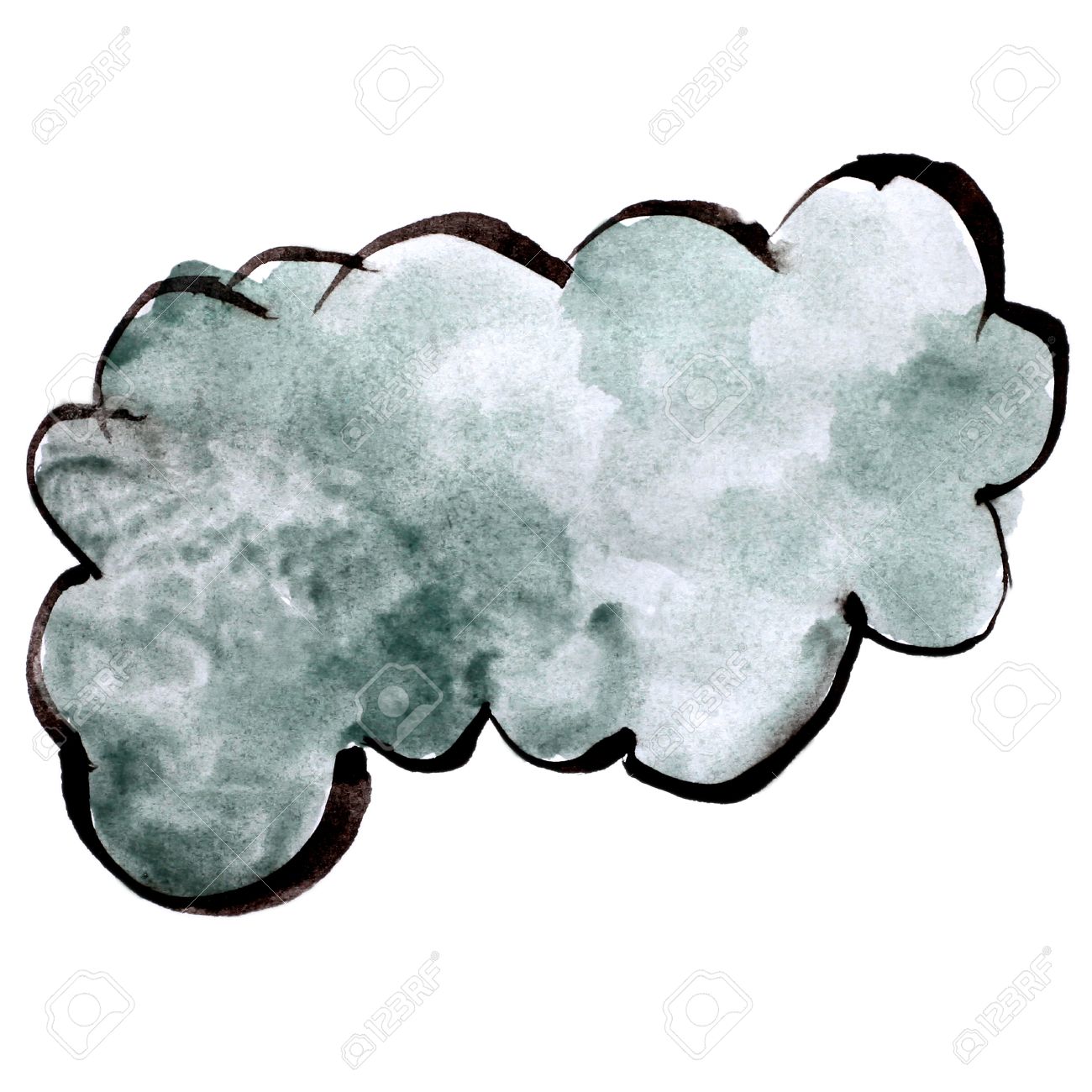 stroke cloud gray paint brush color watercolor isolated on white