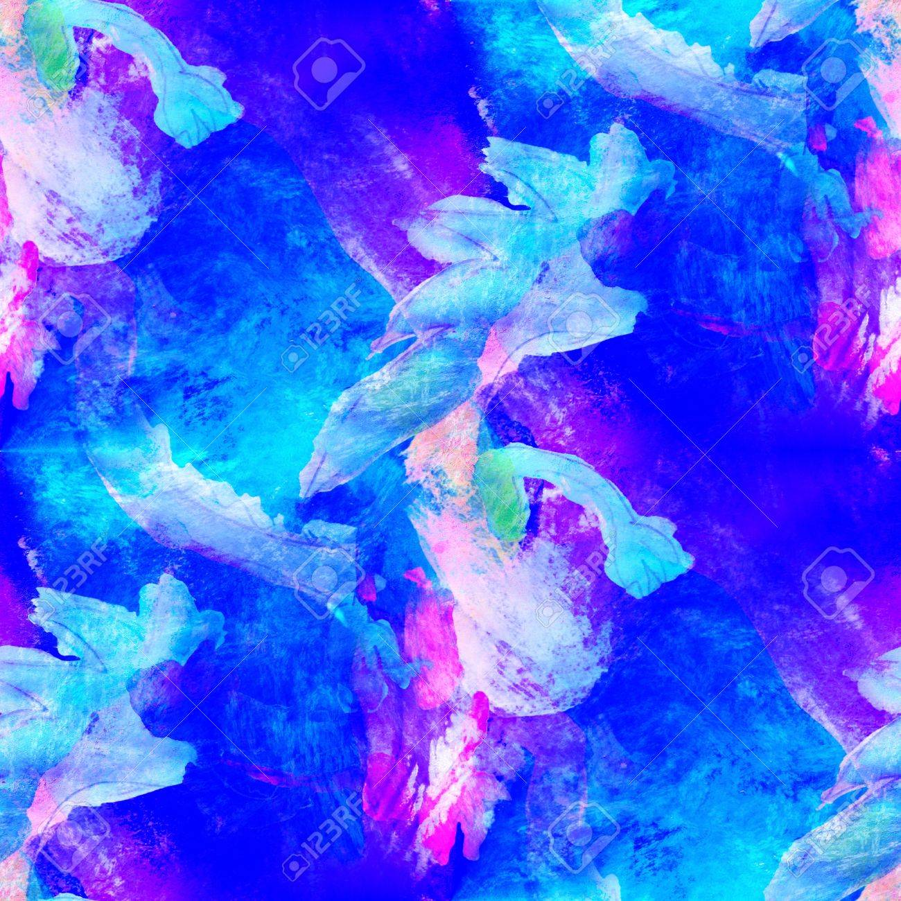 抽象的な前衛的な青 紫のシームレスな壁紙水彩画 の写真素材 画像素材 Image