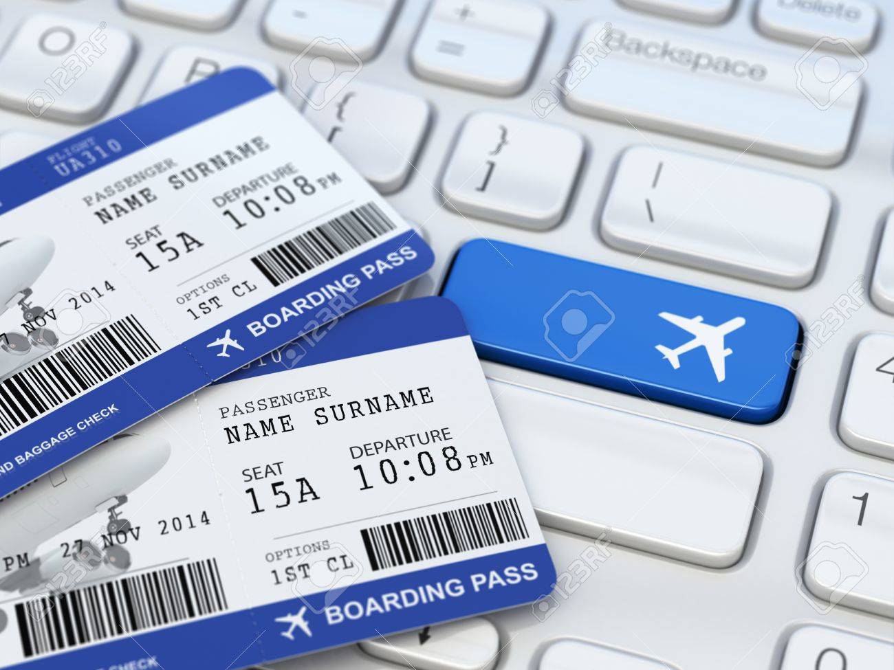 Online Ticket Booking. Boarding Pass On Laptop Keyboard. 3d Stock ...