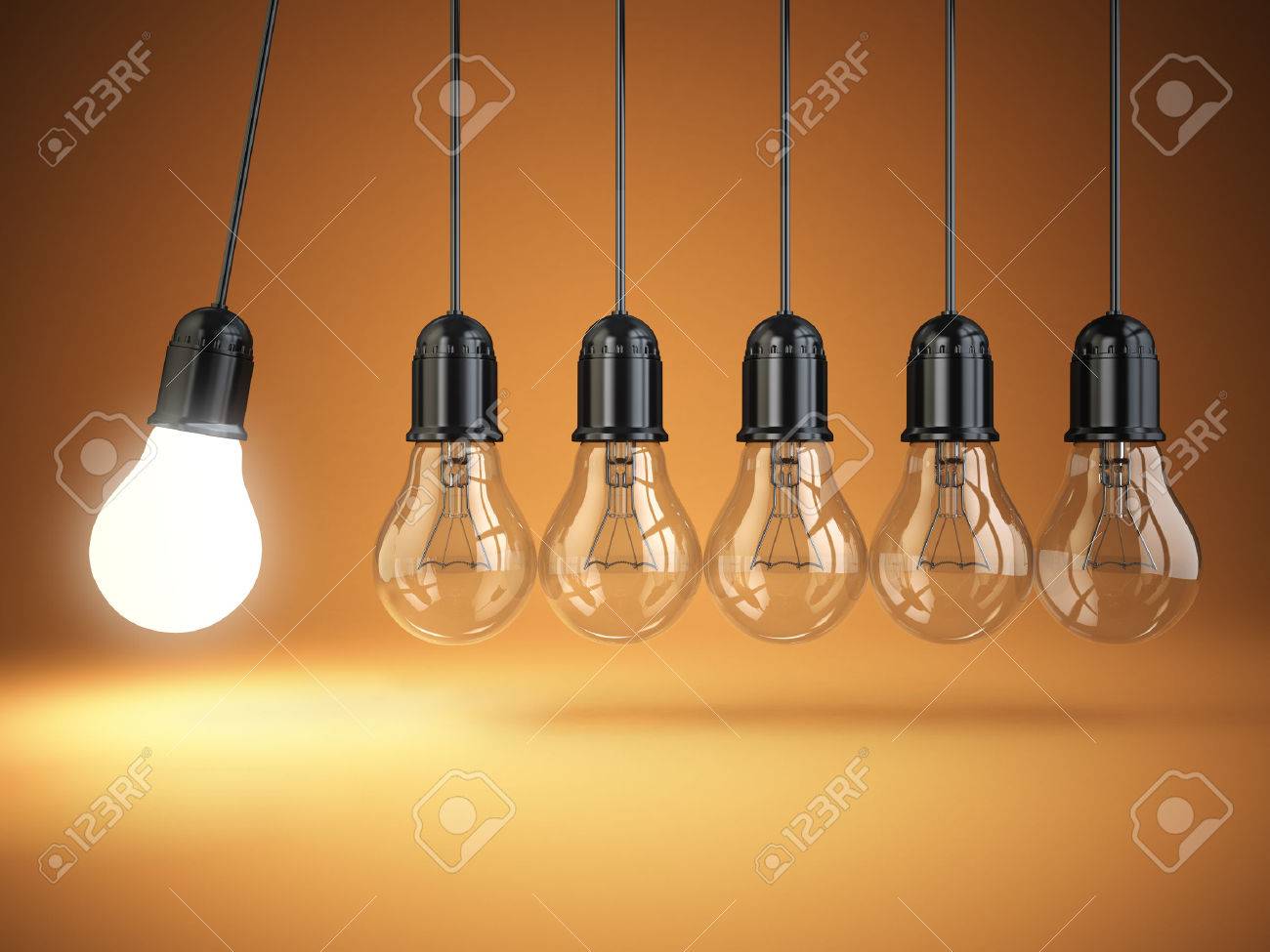 Idea o creativity concept. Light bulbs and perpetual motion. 3d - 52181010 Idea o creativity concept. Light bulbs and perpetual motion. 3d - 52181010