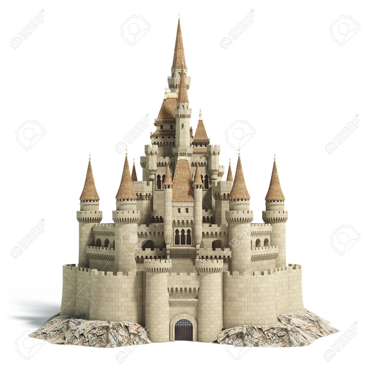 Old Fairytale Castle On The Hill Isolated On White 3d Illustration Stock Photo Picture And Royalty Free Image Image