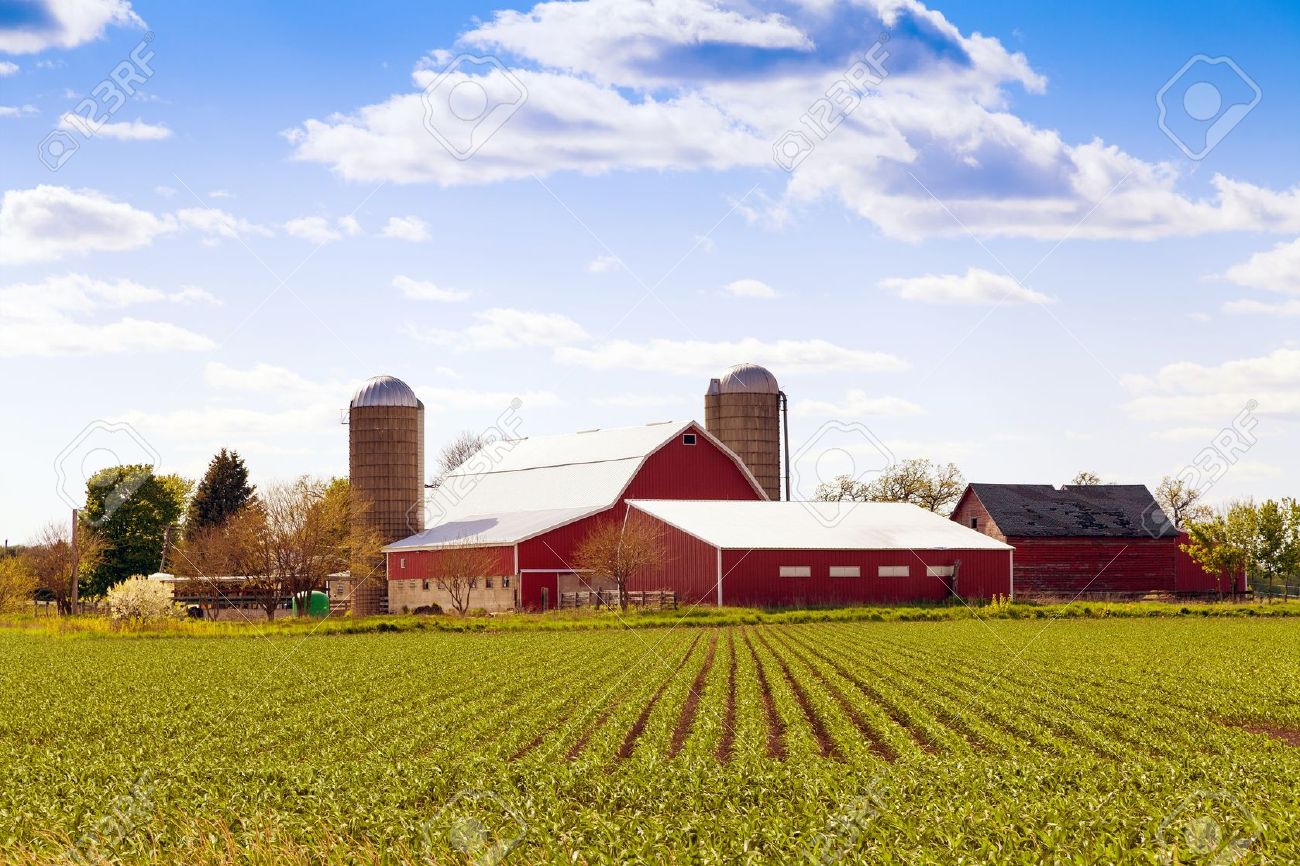 Stock Photo - Traditional American Farm With Blue Sky