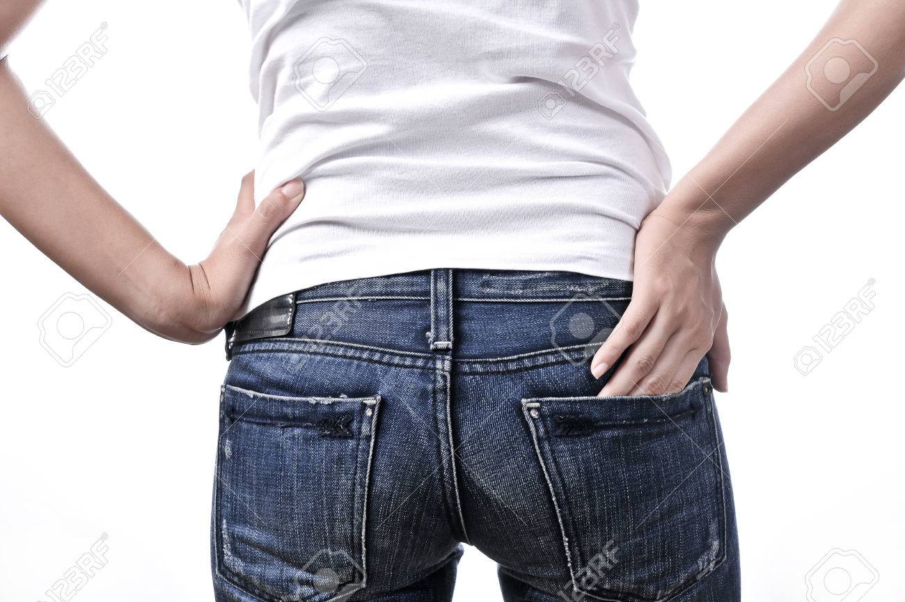 履き古しのジーンズの後ろに若い女性のショット の写真素材 画像素材 Image