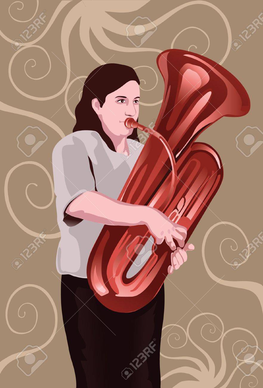 チューバを演奏女性を示す画像 の写真素材 画像素材 Image