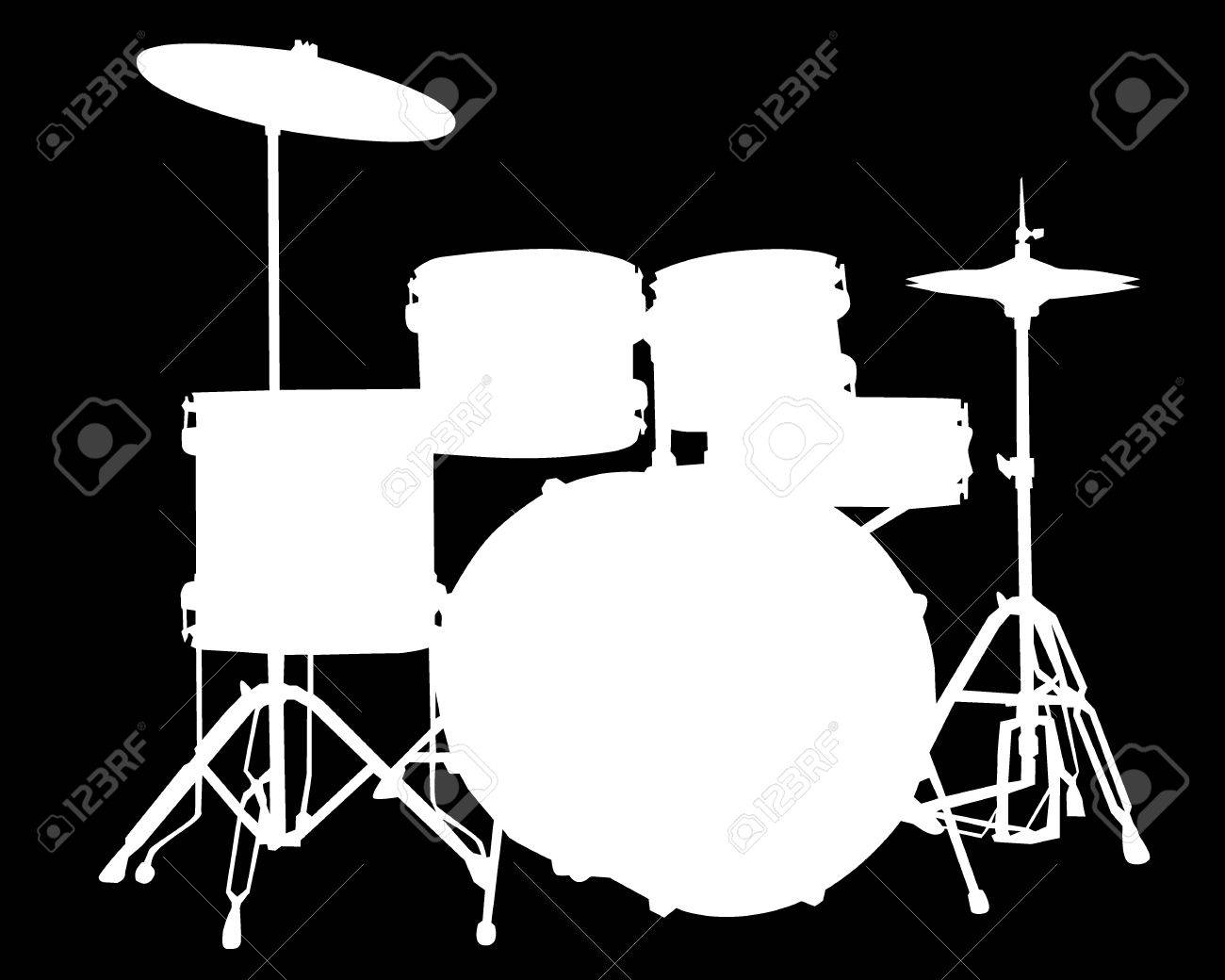 ドラム型インストール黒い背景上の白いシルエット のイラスト素材 ベクタ Image