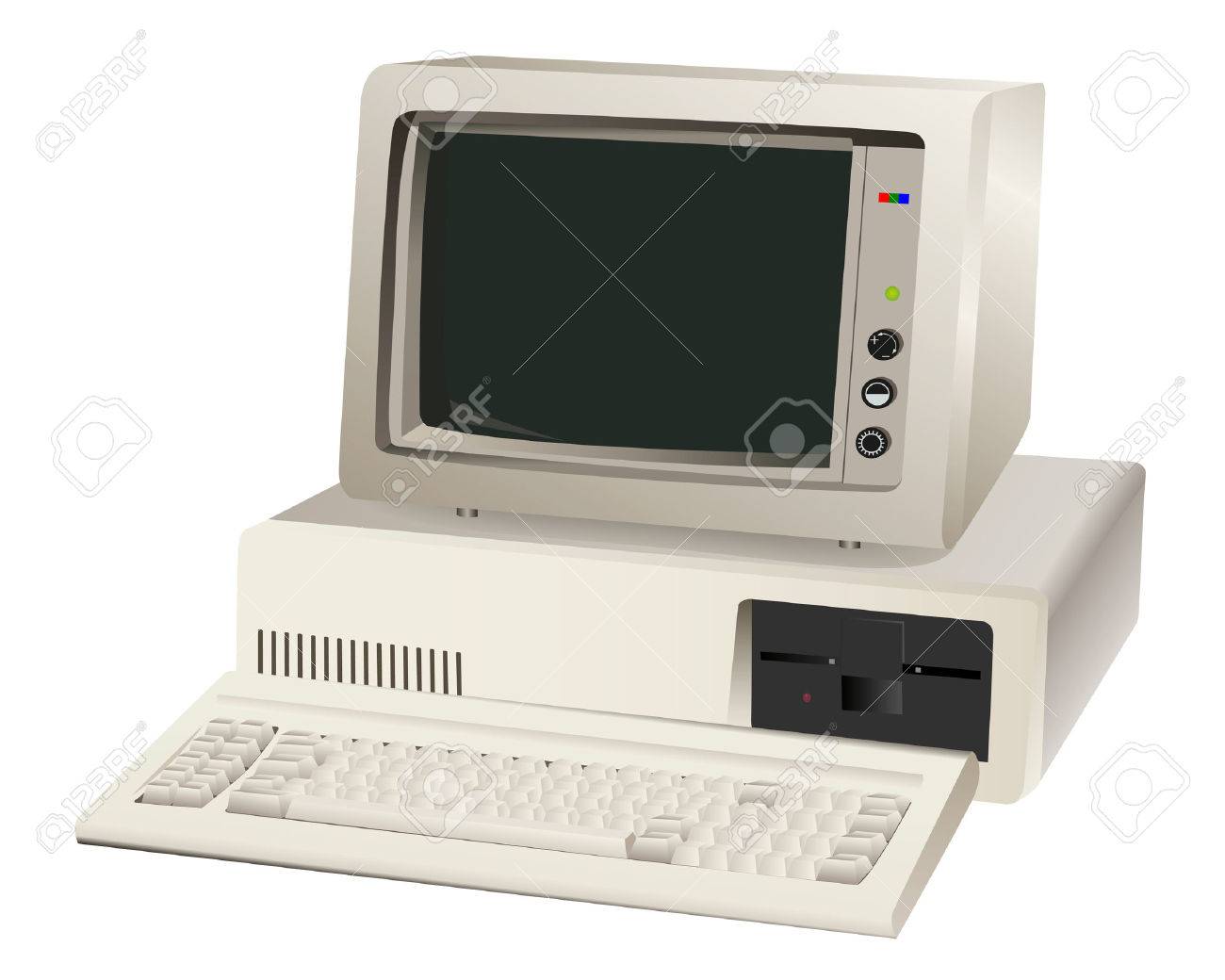 白のモニターと古いコンピューター ユニットのイラスト素材 ベクタ Image 白のモニターと古いコンピューター ユニットのイラスト素材 ベクタ Image
