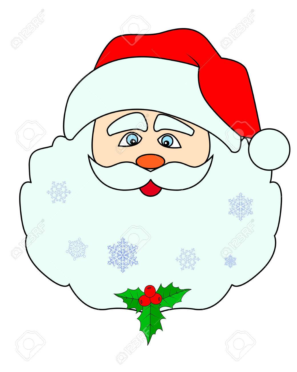 Drawing Of The Head Of Santa Claus With Snowflakes On A White