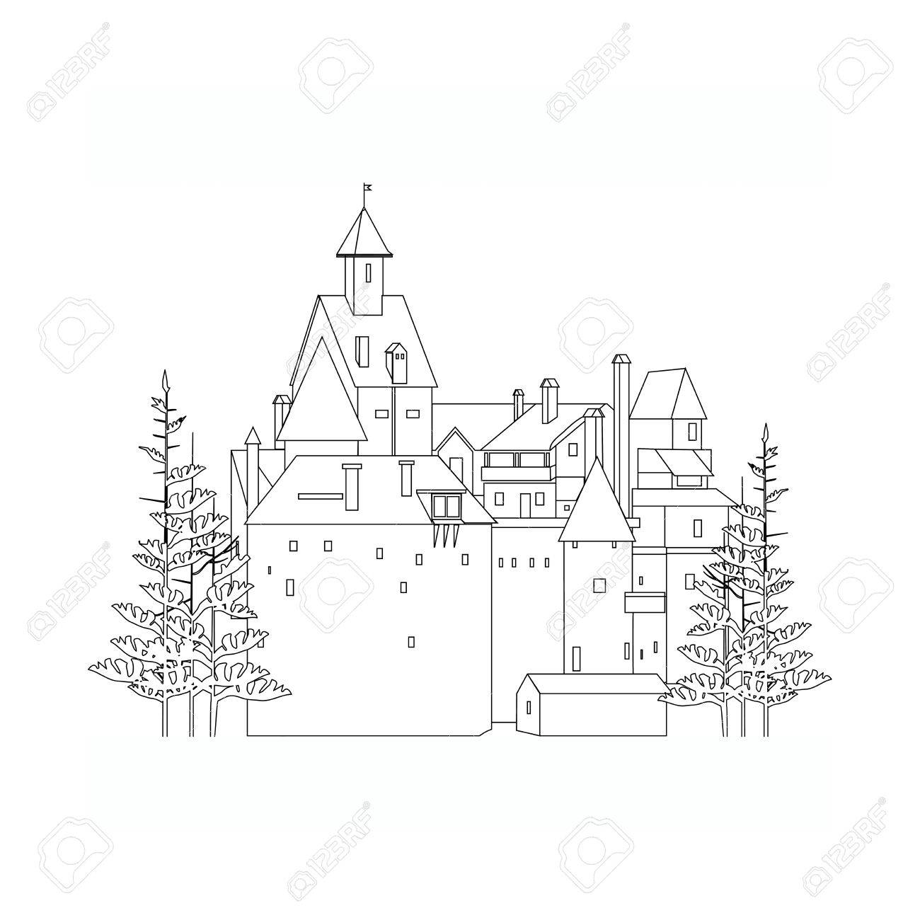 もみの中で白と黒の城のイラスト素材 ベクタ Image