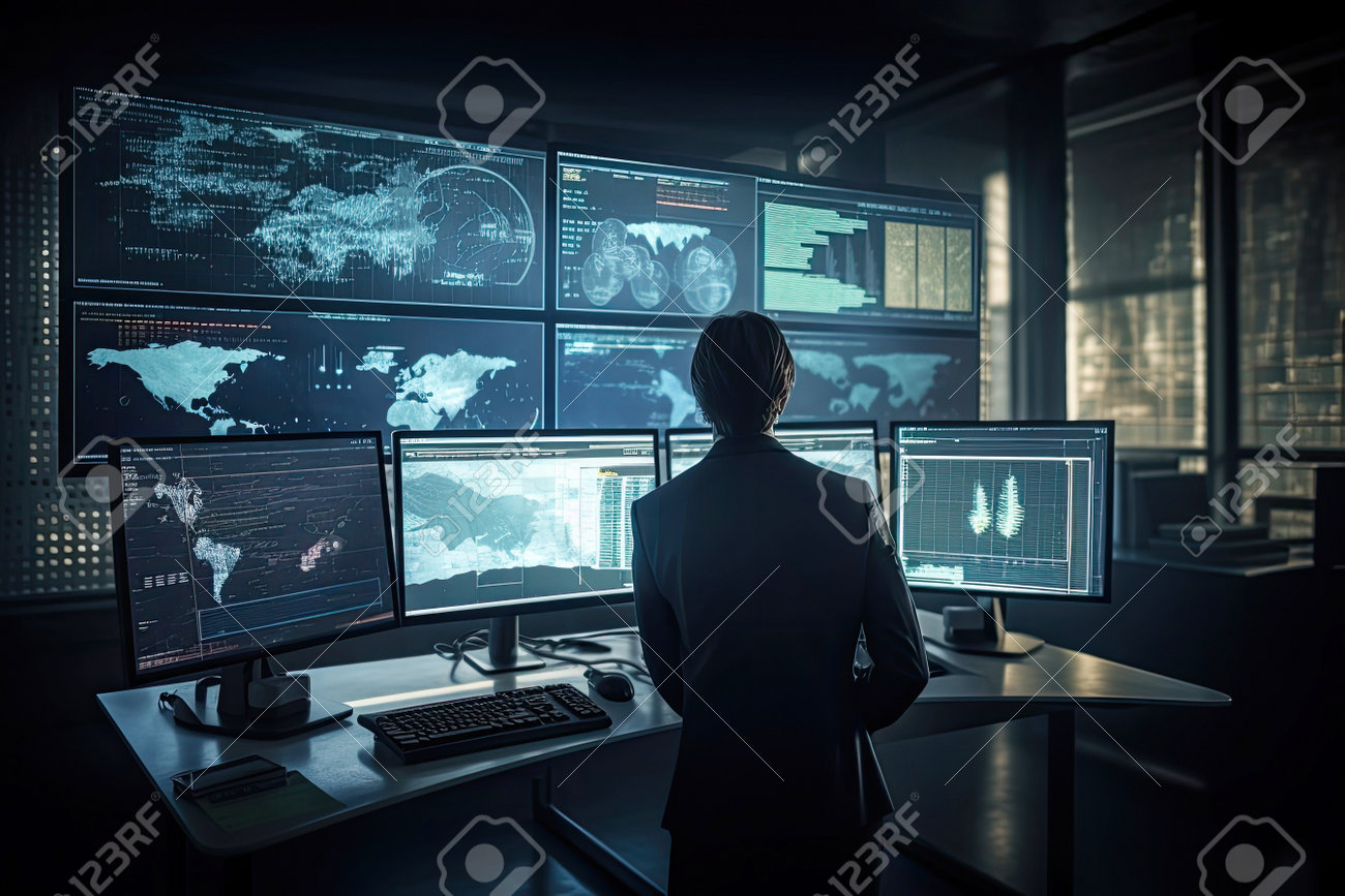 AI Generated Illustration Trader Doing Analysis And Trading Behind Multiple  Screens Showing Charts And Statistics. Stock, Crypto Or Forex Financial  Market. Stock Photo, Picture and Royalty Free Image. Image 205025776.