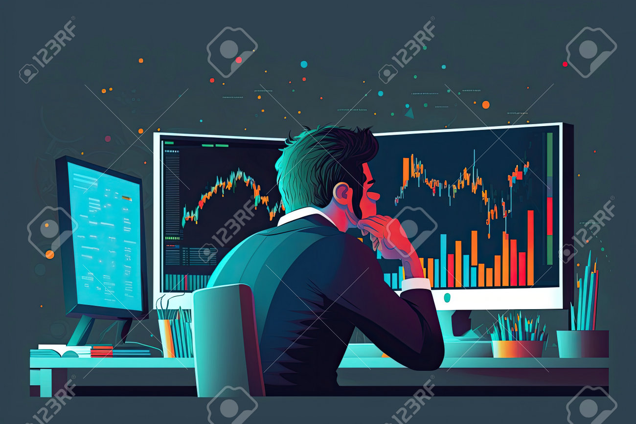 AI Generated Illustration Trader Doing Analysis And Trading Behind Multiple  Screens Showing Charts And Statistics. Stock, Crypto Or Forex Financial  Market. Stock Photo, Picture and Royalty Free Image. Image 204966448.