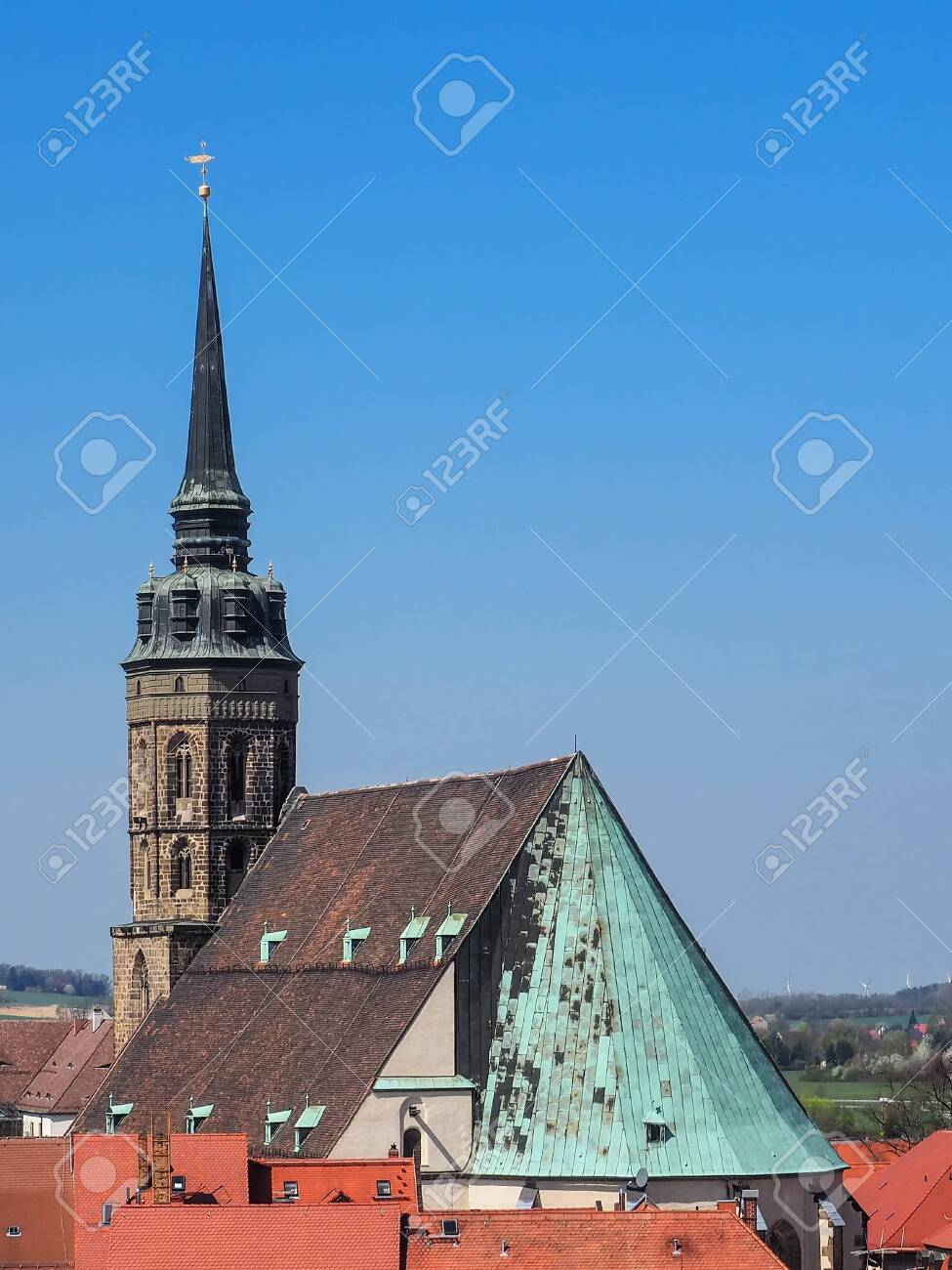 Bautzen, Saxony, Germany: aerial view of city Bautzen with the St. Peter's cathedral - 146409527 Bautzen, Saxony, Germany: aerial view of city Bautzen with the St. Peter's cathedral - 146409527