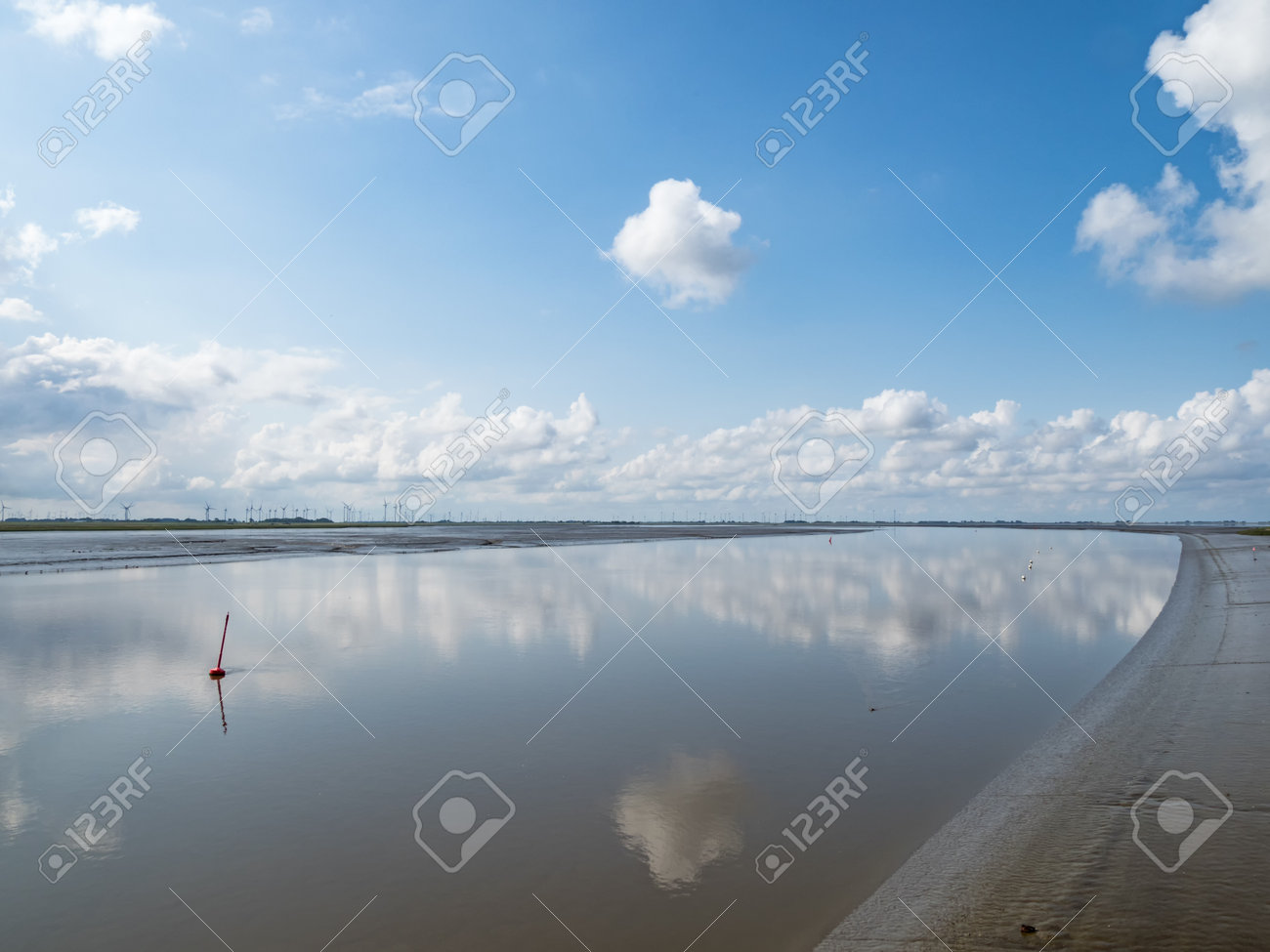 River Eider at low tide near to city Toenning, Schleswig-Holstein, Germany - 161757174 River Eider at low tide near to city Toenning, Schleswig-Holstein, Germany - 161757174