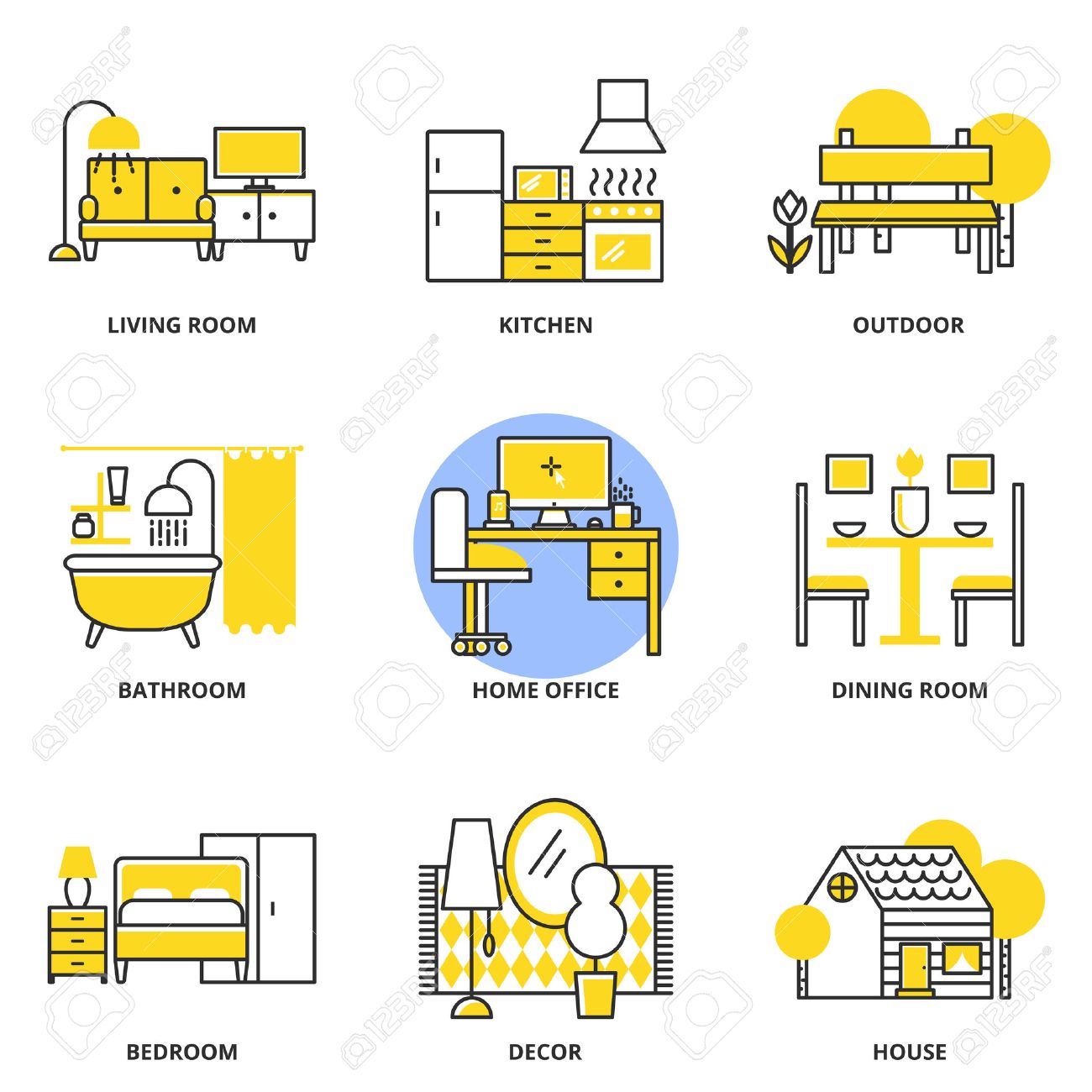 Living Room And Bedroom Furniture Sets furniture vector icons set living room kitchen outdoor Living Room And Bedroom Furniture Sets furniture vector icons set living room kitchen outdoor