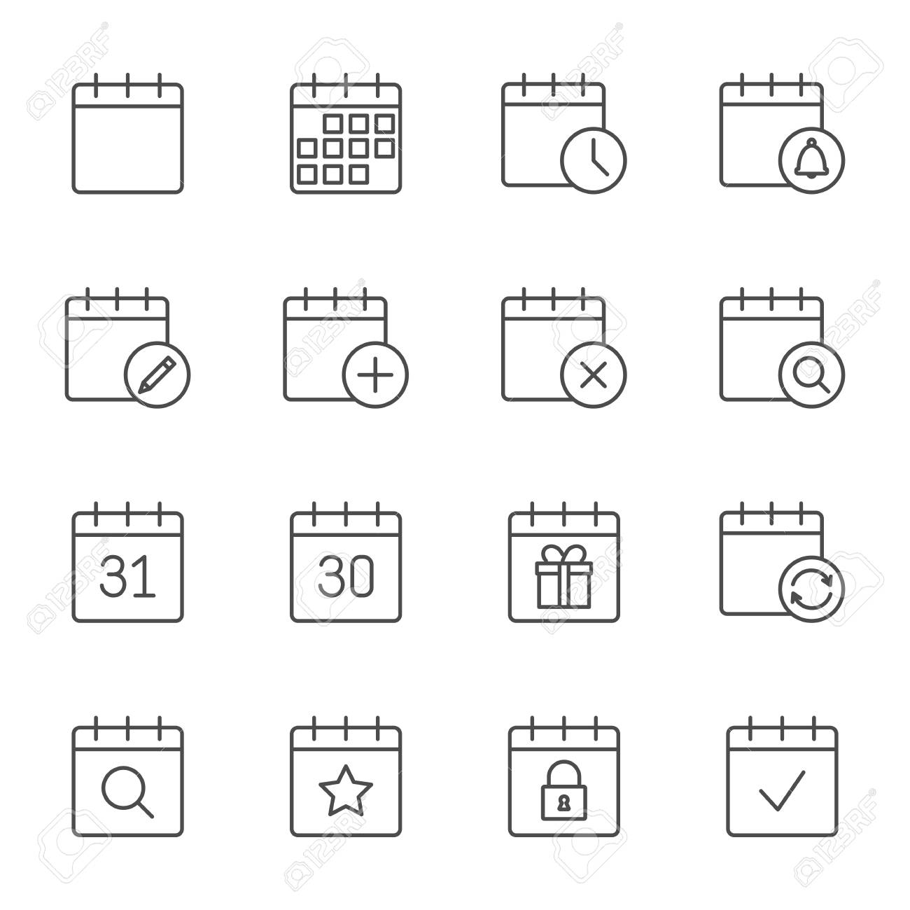 calendar outline icons set royalty free cliparts vectors and stock calender outline