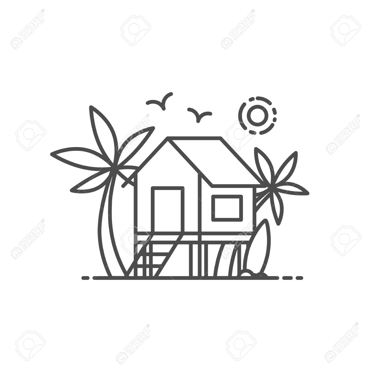 beach house vector illustration outline style house vector
