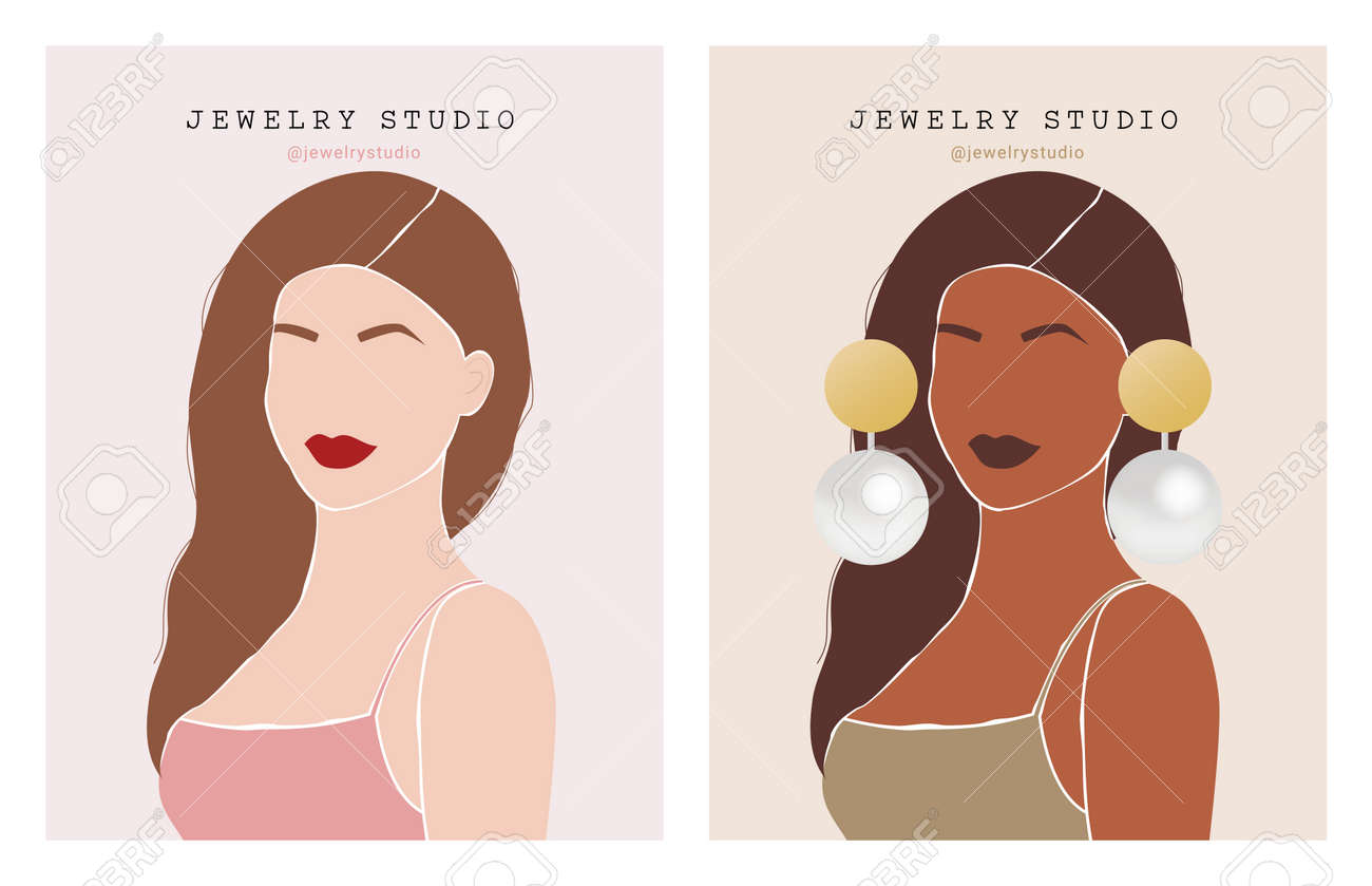 Plantilla De Tarjeta De Exhibición De Joyas. Ilustración De Moda De Una Mujer. Tarjeta De Exhibición De Tarjeta De Exhibición De Collar. Ilustraciones Svg, Vectoriales, Clip Art Vectorizado Libre De Derechos.