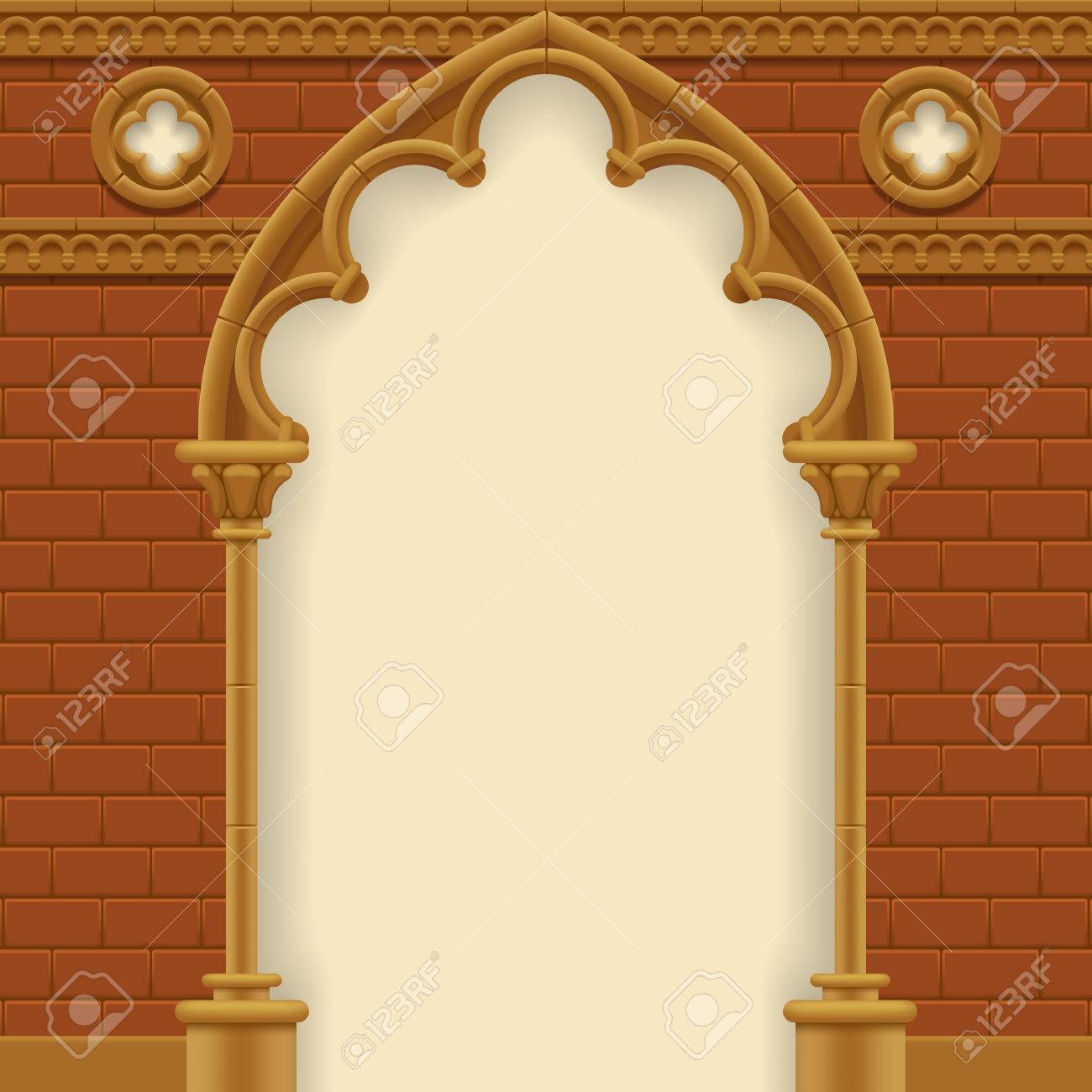 Arco De Piedra Y La Pared Gotico Marco De La Arquitectura De La