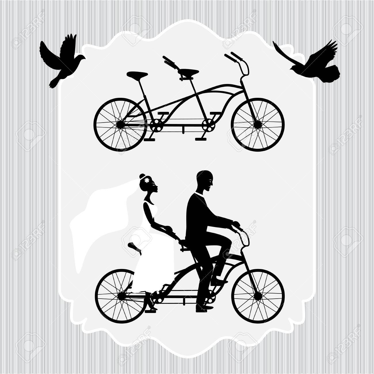 vintage wedding frame with bicycle and pigeons royalty free cliparts