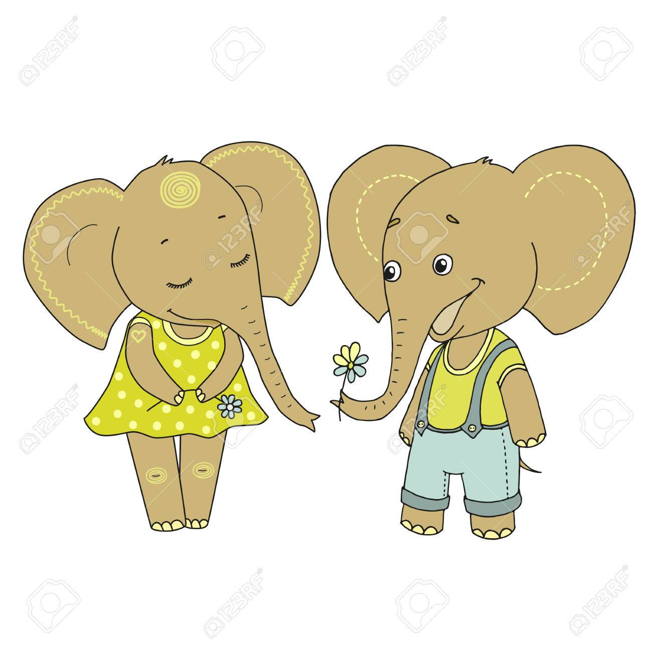 Couple Cute Elephants Fallen In Love Vector Funny Illustration Royalty Free Cliparts Vectors And Stock Illustration Image 69672798