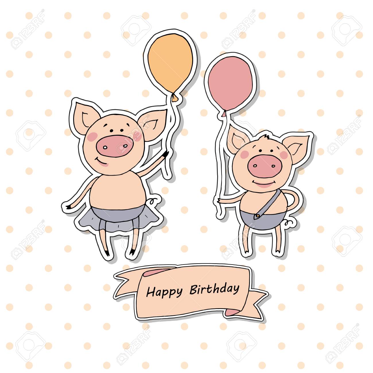 風船で立っている 2 つのかわいい子豚 エンドウ豆と白い背景の面白いベクトル イラスト 素敵なポストカードのデザインを制作されます リボン お誕生日おめでとう のイラスト素材 ベクタ Image 風船で立っている 2 つのかわいい子豚 エンドウ豆と白い背景の面白いベクトル イラスト 素敵なポストカードのデザインを制作されます リボン お誕生日おめでとう のイラスト素材 ベクタ Image