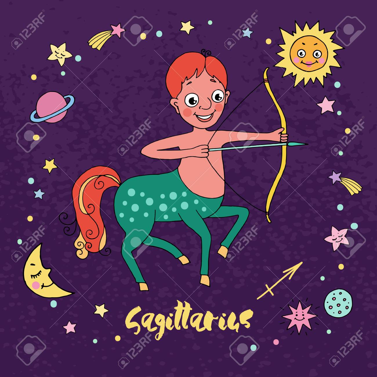 星と夜空の背景の射手座星座します のイラスト素材 ベクタ Image