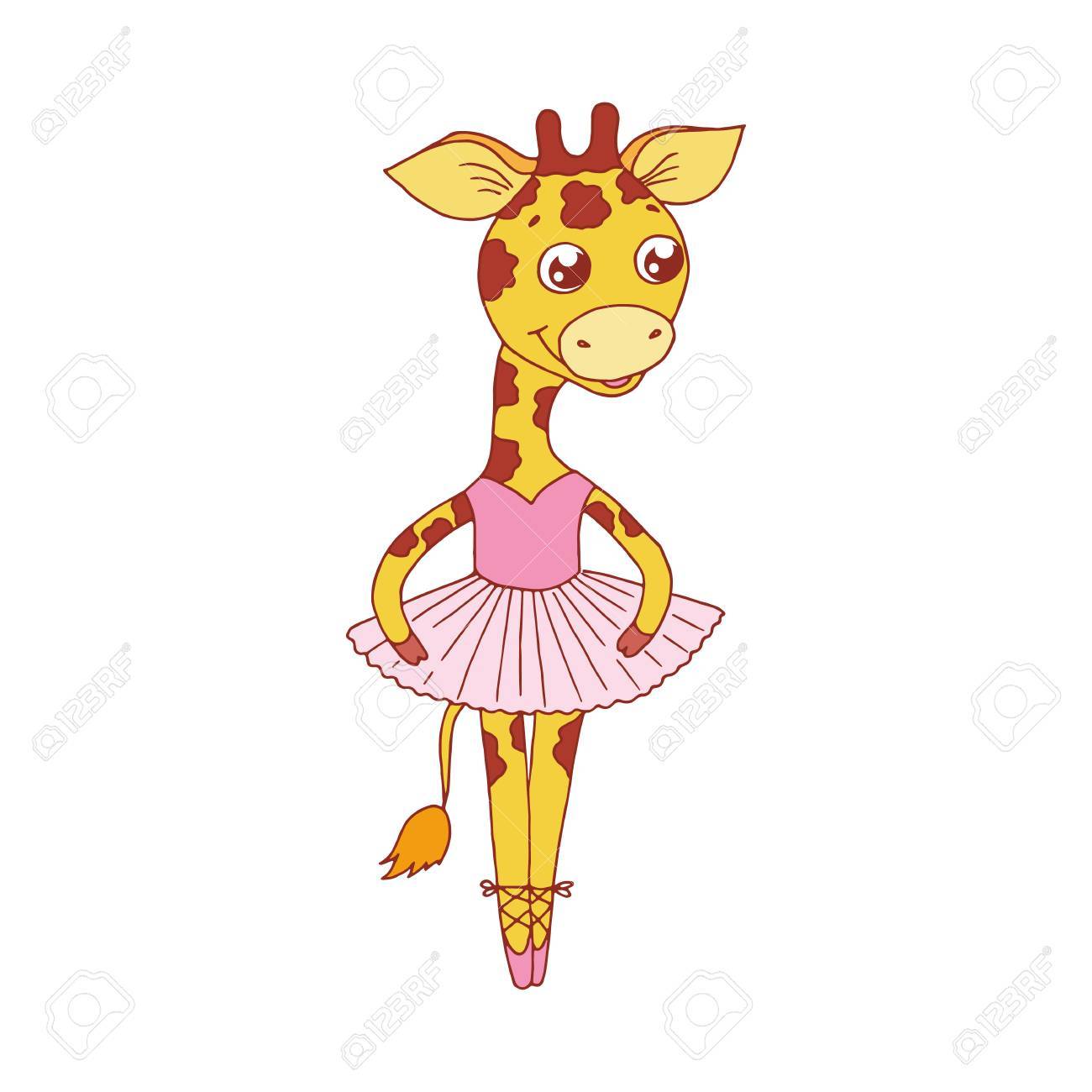 キリンのバレリーナはチュチュと拍踊り 白い背景でかわいい漫画のベクトル イラスト のイラスト素材 ベクタ Image