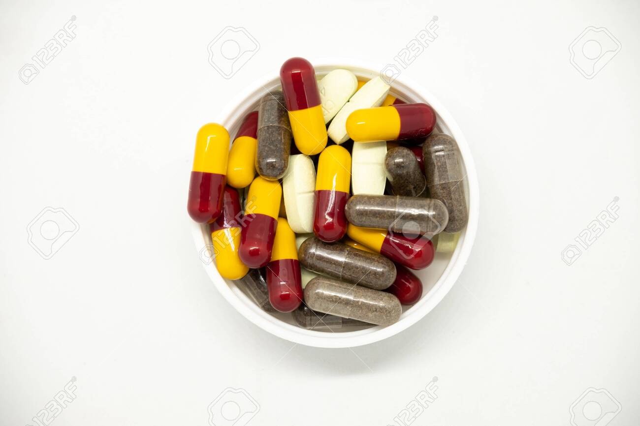 Mix medical pills and capsules isolated - 129959274 Mix medical pills and capsules isolated - 129959274