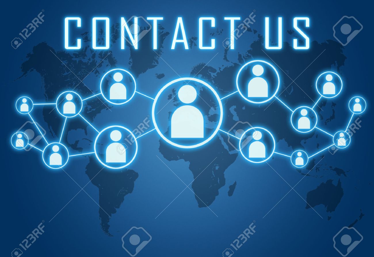 Contact us concept on blue background with world map and social icons. - 29515236 Contact us concept on blue background with world map and social icons. - 29515236