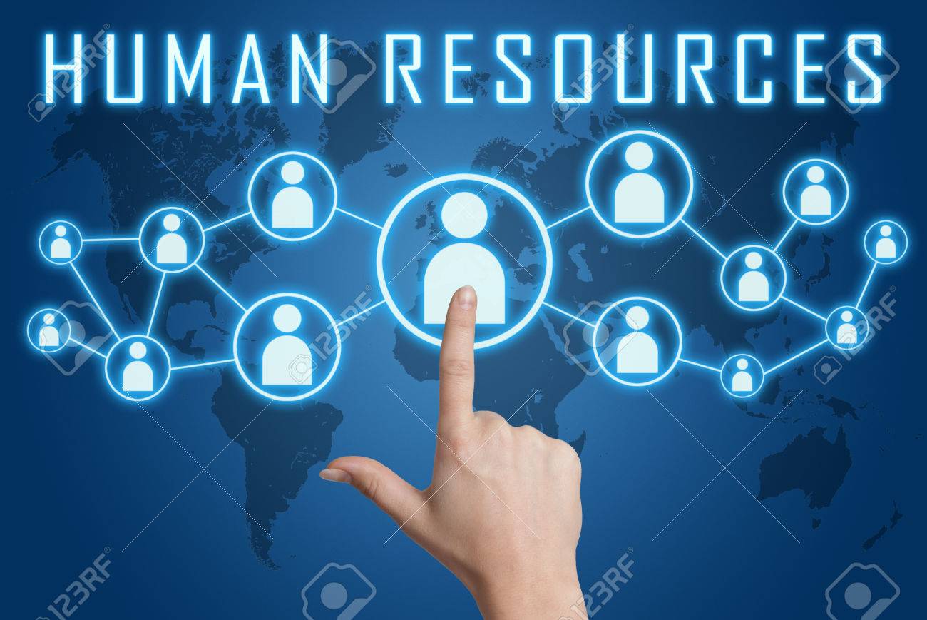 Download Human Resources Concept With Hand Pressing Social Icons On Blue Stock Photo Picture And Royalty Free Image Image 29515381